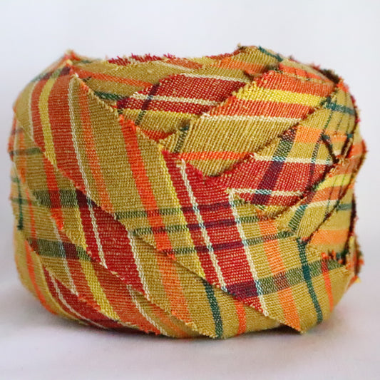 Ocher with green, red, brown, and yellow plaid pattern, pongee (Y02310014)