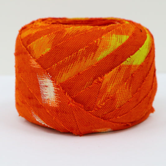 Red-orange with yellow and white kasuri pattern, wool (Y02406001)