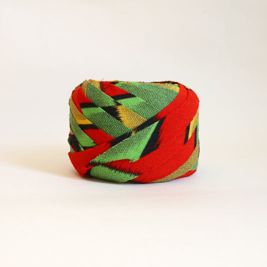 赤に黄色緑の幾何学柄・交織(Y02509005)