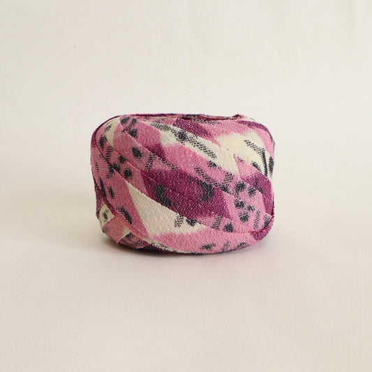 紫に白の大きな格子柄・紬(Y02512003)