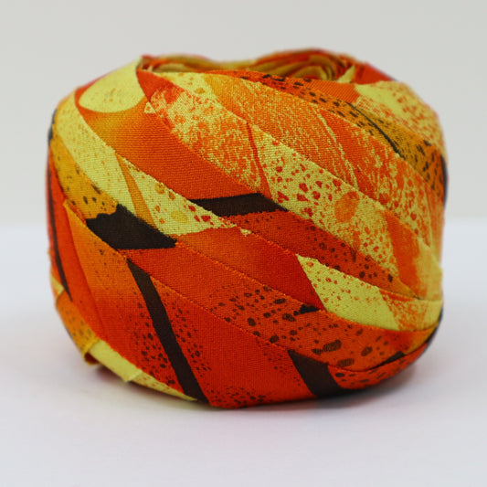 Orange with dark brown and yellow abstract pattern, crepe (Y02403012)