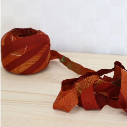 【2mヤーン有】赤土色・変わり格子模様・ウール(Y00000617)