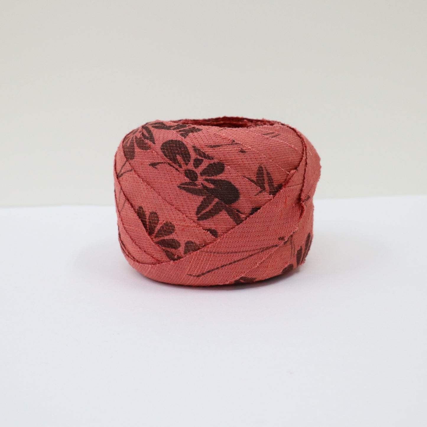 Deep pink with ink-colored floral pattern, dyed pongee (Y02402018)